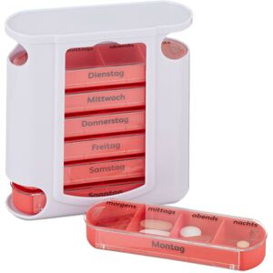 Relaxdays - 7-Day Pill Organiser, Weekly Medicine Box, 4 Compartments, Morning, Noon, Evening, Night, White/Red Relaxdays - 7-Day Pill Organiser, Weekly Medicine Box, 4 Compartments, Morning, Noon, Evening, Night, White/Red