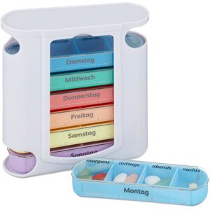 Relaxdays - 7-Day Pill Organiser, Weekly Medicine Box, 4 Compartments, Morning, Noon, Evening, Night, White/Multicolour Relaxdays - 7-Day Pill Organiser, Weekly Medicine Box, 4 Compartments, Morning, Noon, Evening, Night, White/Multicolour
