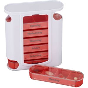 Relaxdays - 7-Day Pill Tower, Weekly Medicine Boxes, 4 Compartments, Sliding Lids, White-Red Relaxdays - 7-Day Pill Tower, Weekly Medicine Boxes, 4 Compartments, Sliding Lids, White-Red