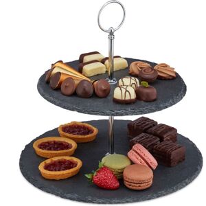 Set of 4 Relaxdays Serving Stand, 2-Tiers, Slate, Afternoon Tea, Cakes & Snacks, Étagère, HxØ 23 x 25 cm, Grey/Silver Set of 4 Relaxdays Serving Stand, 2-Tiers, Slate, Afternoon Tea, Cakes & Snacks, Étagère, HxØ 23 x 25 cm, Grey/Silver