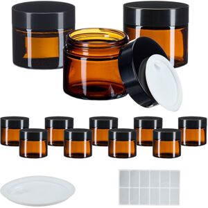 Relaxdays Amber Glass Jars, Set of 12, Creams & Makeup Pots, 60 ml, Container with Screw Lid, Cover Discs, Brown/Black Relaxdays Amber Glass Jars, Set of 12, Creams & Makeup Pots, 60 ml, Container with Screw Lid, Cover Discs, Brown/Black