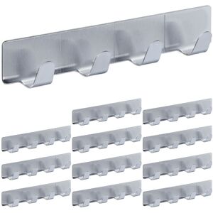 Relaxdays Hooks Strips, Set of 12, 4 Each, Self-Adhesive, Matt Stainless Steel, for Kitchen & Bathroom, 16 cm, Silver Relaxdays Hooks Strips, Set of 12, 4 Each, Self-Adhesive, Matt Stainless Steel, for Kitchen & Bathroom, 16 cm, Silver