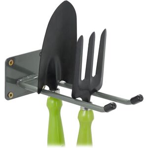 Relaxdays - 2x Appliance Holder, Garden Tools, Garage, Wall Mounted, Double, Hooks, Basement, 24 cm Length each, Steel, Charcoal Relaxdays - 2x Appliance Holder, Garden Tools, Garage, Wall Mounted, Double, Hooks, Basement, 24 cm Length each, Steel, Charcoal