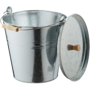 Relaxdays - Ash Bucket with Lid, 12.5 Litres, Wooden Handle, for Coal & Briquettes, Fireplace Bin, Steel Container, Silver Relaxdays - Ash Bucket with Lid, 12.5 Litres, Wooden Handle, for Coal & Briquettes, Fireplace Bin, Steel Container, Silver