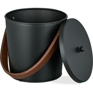 Relaxdays - Ash Bucket, with Lid, 4.5 litres, Ash Bin with Leather Handle, for Coal & Ash, Fireplace, Stove, Black/Brown Relaxdays - Ash Bucket, with Lid, 4.5 litres, Ash Bin with Leather Handle, for Coal & Ash, Fireplace, Stove, Black/Brown