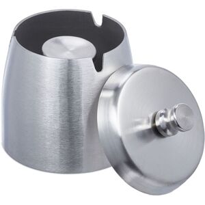 RELAXDAYS 2 x stainless steel ashtrays with lids, for indoor & outdoor use, HxD 9x7.5 cm, windproof, garden & balcony, silver RELAXDAYS 2 x stainless steel ashtrays with lids, for indoor & outdoor use, HxD 9x7.5 cm, windproof, garden & balcony, silver