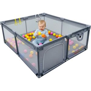 Relaxdays Baby Playpen, 150 x 180 cm, Playpen, 50 Balls, 2 Play Rings, Safe Play Area, Oxford Fabric, Grey Relaxdays Baby Playpen, 150 x 180 cm, Playpen, 50 Balls, 2 Play Rings, Safe Play Area, Oxford Fabric, Grey