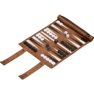 Relaxdays - Backgammon, Travelling Game to Roll Up, incl. Accessories, WxD: 32 x 26 cm, Leather Look, Boardgame, Brown Relaxdays - Backgammon, Travelling Game to Roll Up, incl. Accessories, WxD: 32 x 26 cm, Leather Look, Boardgame, Brown