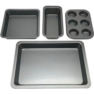 Relaxdays Bakeware Set, 4-piece, 6-muffin tin, loaf tin, 2x roasting tins, non-stick, carbon steel, dark grey Relaxdays Bakeware Set, 4-piece, 6-muffin tin, loaf tin, 2x roasting tins, non-stick, carbon steel, dark grey