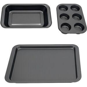 Relaxdays Baking Tin Set, 3-piece, muffin tin, loaf tin, roasting tin, non-stick, carbon steel, 230°C, dark grey Relaxdays Baking Tin Set, 3-piece, muffin tin, loaf tin, roasting tin, non-stick, carbon steel, 230°C, dark grey