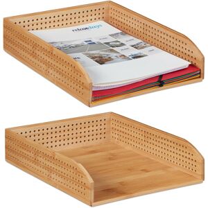 Relaxdays 2x Bamboo Document Holder Tray, Perforated, Stackable, A4 Desk Organiser, Office, HWD: 7 x 25 x 33 cm, Natural Relaxdays 2x Bamboo Document Holder Tray, Perforated, Stackable, A4 Desk Organiser, Office, HWD: 7 x 25 x 33 cm, Natural
