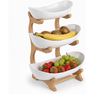 Relaxdays Bamboo Fruit Stand, 3 tiers, HWD: 34x25x10 cm, tiered bowl, fruit & veg, kitchen fruit holder, natural/white Relaxdays Bamboo Fruit Stand, 3 tiers, HWD: 34x25x10 cm, tiered bowl, fruit & veg, kitchen fruit holder, natural/white