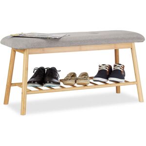 Relaxdays - Bamboo Shoe Bench for 2, Padded Storage Rack for up to 4 Pairs, Comfy Shoe Stand, Natural-Grey Relaxdays - Bamboo Shoe Bench for 2, Padded Storage Rack for up to 4 Pairs, Comfy Shoe Stand, Natural-Grey