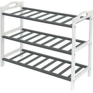 Relaxdays bamboo shoe rack, HxWxD: 48 x 70 x 25 cm, 3 levels for 9 pairs, open design, grey/white Relaxdays bamboo shoe rack, HxWxD: 48 x 70 x 25 cm, 3 levels for 9 pairs, open design, grey/white