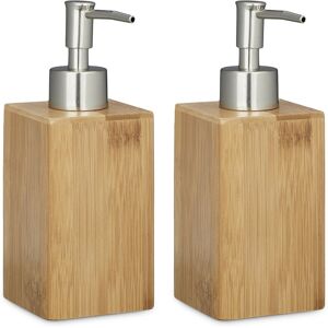 Relaxdays Set of 2 Bamboo Soap Dispensers, Square, Manual Pump, 18 x 6.5 x 8 cm, for Lotions & Creams, Natural Relaxdays Set of 2 Bamboo Soap Dispensers, Square, Manual Pump, 18 x 6.5 x 8 cm, for Lotions & Creams, Natural
