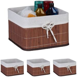 Relaxdays - Storage Basket, Set of 4, Bamboo with Fabric Liner, 20x31x31 cm, with Handle, Organiser Box, Bathroom, Brown Relaxdays - Storage Basket, Set of 4, Bamboo with Fabric Liner, 20x31x31 cm, with Handle, Organiser Box, Bathroom, Brown