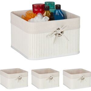 Relaxdays - Storage Basket, Set of 4, Bamboo with Fabric Liner, 20x31x31 cm, with Handle, Organiser Box, Bathroom, White Relaxdays - Storage Basket, Set of 4, Bamboo with Fabric Liner, 20x31x31 cm, with Handle, Organiser Box, Bathroom, White