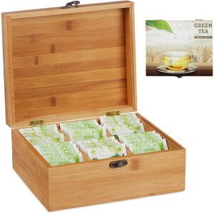 Relaxdays Bamboo Tea Box, 6 Compartments, For 72 Teabags, Hinged Lid, Flavour-Preserving, HxWxD 9.5x22x18.5 cm, Natural Relaxdays Bamboo Tea Box, 6 Compartments, For 72 Teabags, Hinged Lid, Flavour-Preserving, HxWxD 9.5x22x18.5 cm, Natural