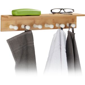 Relaxdays Bamboo Towel Hooks, HxWxD: 10 x 50 x 9 cm, Wall-Mounted Towel Hanger with 6 Hooks, Wooden, Bathroom Rack, Natural Brown Relaxdays Bamboo Towel Hooks, HxWxD: 10 x 50 x 9 cm, Wall-Mounted Towel Hanger with 6 Hooks, Wooden, Bathroom Rack, Natural Brown