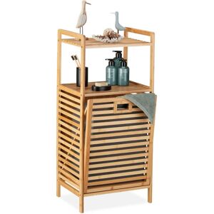 Relaxdays - Bathroom Shelf with Laundry Basket, HxWxD: 96x44x33 cm, Tiltable Collector, Bamboo, Fabric, Natural wood/Grey Relaxdays - Bathroom Shelf with Laundry Basket, HxWxD: 96x44x33 cm, Tiltable Collector, Bamboo, Fabric, Natural wood/Grey