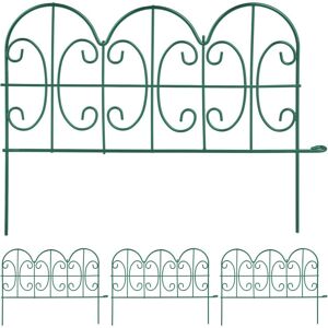 Metal Garden Fence, Set of 4 Elements with Decorations, HxW: 28 x 38.5 cm, Flower Bed Edge to Plug-in, Green - Relaxdays Metal Garden Fence, Set of 4 Elements with Decorations, HxW: 28 x 38.5 cm, Flower Bed Edge to Plug-in, Green - Relaxdays