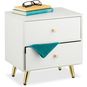 Relaxdays - Bedside Table, with 2 Drawers, hwd: 41.5 x 40 x 32.5 cm, Bedroom Nightstand, Next to Bed Storage, White/Gold Relaxdays - Bedside Table, with 2 Drawers, hwd: 41.5 x 40 x 32.5 cm, Bedroom Nightstand, Next to Bed Storage, White/Gold