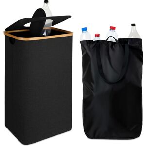 Relaxdays Recycling Bottle Bin 100 l, Washable Inner Bag, HWD 70 x 42 x 34 cm, Lid, Felt, Black Relaxdays Recycling Bottle Bin 100 l, Washable Inner Bag, HWD 70 x 42 x 34 cm, Lid, Felt, Black