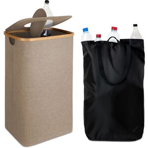 Relaxdays bottle recycling container 100 l, washable bag, HWD 70 x 42 x 34 cm, bottle collector with lid, felt, beige Relaxdays bottle recycling container 100 l, washable bag, HWD 70 x 42 x 34 cm, bottle collector with lid, felt, beige