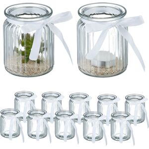 Relaxdays Candle Holders, Set of 12, Glass, Jar with Bow, Tealight Table Decor, 9.5 x 7.5 cm, Indoors & Outdoors, Clear Relaxdays Candle Holders, Set of 12, Glass, Jar with Bow, Tealight Table Decor, 9.5 x 7.5 cm, Indoors & Outdoors, Clear