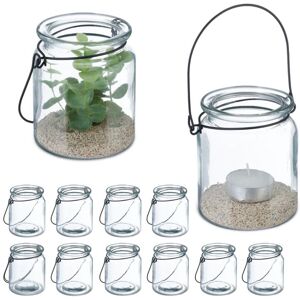 Relaxdays - Candle Lanterns, Set of 12, Glass, with Handle, Tealight Holders, 9.5 x 8 cm, Indoors & Outdoors, Clear/Black Relaxdays - Candle Lanterns, Set of 12, Glass, with Handle, Tealight Holders, 9.5 x 8 cm, Indoors & Outdoors, Clear/Black