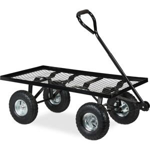 Relaxdays - Flatbed Cart, Garden Trolley, with Pneumatic Wheels, hwd: 34.5 x 51 x 96 cm, up to 200 kg, Steel Wagon, Black Relaxdays - Flatbed Cart, Garden Trolley, with Pneumatic Wheels, hwd: 34.5 x 51 x 96 cm, up to 200 kg, Steel Wagon, Black