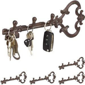 Relaxdays Set of 5 Cast Iron Key Racks, Key-Shaped, 3 Hooks, Antique Cottage-Style, 12.5 x 33 x 4.5 cm, Brown Relaxdays Set of 5 Cast Iron Key Racks, Key-Shaped, 3 Hooks, Antique Cottage-Style, 12.5 x 33 x 4.5 cm, Brown
