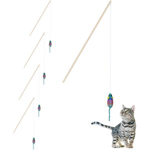 Relaxdays - Cat Toy Wand with Mouse, Set of 5, 106 cm Long, Fishing Rod, Kitten Teaser, Interactive Play, Multicoloured Relaxdays - Cat Toy Wand with Mouse, Set of 5, 106 cm Long, Fishing Rod, Kitten Teaser, Interactive Play, Multicoloured