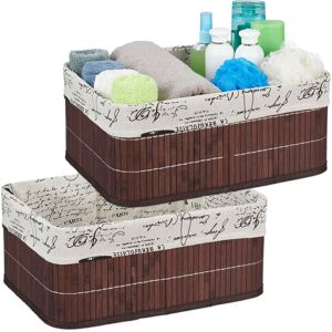 Relaxdays Set of 2 Storage Baskets, Fabric Cover, Retro Pattern, Bamboo, Bathroom Organiser, 16.5x38x28.5 cm, Brown Relaxdays Set of 2 Storage Baskets, Fabric Cover, Retro Pattern, Bamboo, Bathroom Organiser, 16.5x38x28.5 cm, Brown