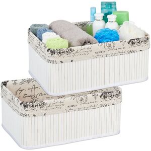 Relaxdays Set of 2 Storage Baskets, Fabric Cover, Retro Pattern, Bamboo, Bathroom Organiser, 16.5x38x28.5 cm, White Relaxdays Set of 2 Storage Baskets, Fabric Cover, Retro Pattern, Bamboo, Bathroom Organiser, 16.5x38x28.5 cm, White