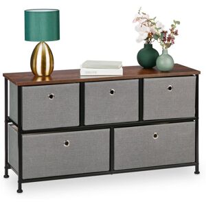Chest of Drawers, 5 Compartments, Industrial Look, Fabric & Steel Dresser, hwd, 54.5 x 100 x 30 cm, Grey/Brown - Relaxdays Chest of Drawers, 5 Compartments, Industrial Look, Fabric & Steel Dresser, hwd, 54.5 x 100 x 30 cm, Grey/Brown - Relaxdays