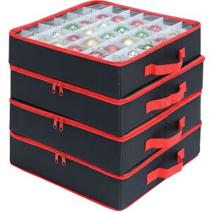Relaxdays Christmas bauble storage box, set of 4, 16 baubles, HxWxD: 9 x 34 x 34 cm, polyester, cardboard, black/red Relaxdays Christmas bauble storage box, set of 4, 16 baubles, HxWxD: 9 x 34 x 34 cm, polyester, cardboard, black/red