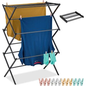 Relaxdays Folding Airer, Clothes Horse, 11 Rails, HWD: 105 x 74 x 37 cm, Laundry Drying Rack, Metal, Space-Saving, Black Relaxdays Folding Airer, Clothes Horse, 11 Rails, HWD: 105 x 74 x 37 cm, Laundry Drying Rack, Metal, Space-Saving, Black