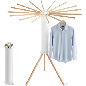 Relaxdays collapsible clothes airer, 16 drying rods, HxD 121 x 112 cm, balcony & camping, wooden rack, white/natural Relaxdays collapsible clothes airer, 16 drying rods, HxD 121 x 112 cm, balcony & camping, wooden rack, white/natural