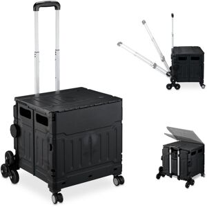 Relaxdays - Shopping Trolley, Stair Climbing, Foldable, Up to 50 kg, Telescopic Handle, Shopping Transport Cart, Black Relaxdays - Shopping Trolley, Stair Climbing, Foldable, Up to 50 kg, Telescopic Handle, Shopping Transport Cart, Black