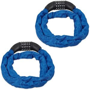 Relaxdays Set of 2 Combination Locks For Bikes, 5 Digit Code & Chain, Bicycle Security, Steel, Blue Relaxdays Set of 2 Combination Locks For Bikes, 5 Digit Code & Chain, Bicycle Security, Steel, Blue