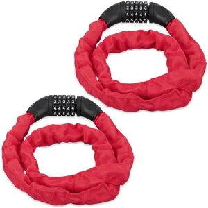 Relaxdays Set of 2 Combination Locks For Bikes, 5 Digit Code & Chain, Bicycle Security, Steel, Red Relaxdays Set of 2 Combination Locks For Bikes, 5 Digit Code & Chain, Bicycle Security, Steel, Red