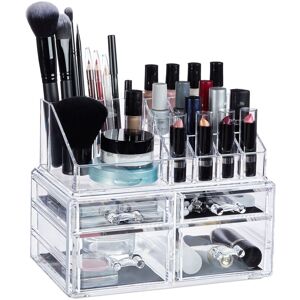 Cosmetic Organiser with 4 Drawers, Makeup Kit for Lipstick, Nail Polish, Acrylic Jewellery Stand, Transparent - Relaxdays Cosmetic Organiser with 4 Drawers, Makeup Kit for Lipstick, Nail Polish, Acrylic Jewellery Stand, Transparent - Relaxdays