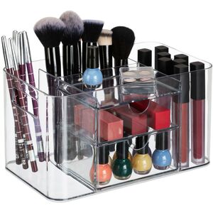 Relaxdays - Cosmetics Organiser, 4 Compartments, 2 Drawers, 13 x 24.5 x 14.5 cm, Make-Up, Brushes, Plastic, Transparent Relaxdays - Cosmetics Organiser, 4 Compartments, 2 Drawers, 13 x 24.5 x 14.5 cm, Make-Up, Brushes, Plastic, Transparent