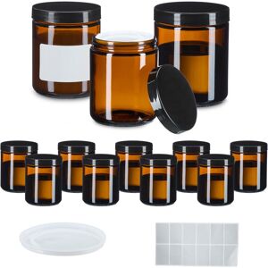 Relaxdays - Amber Glass Jars, Set of 12, Cosmetics & Cream Pots, 240 ml, with Screw Lid, Cover Discs, Labels, Brown/Black Relaxdays - Amber Glass Jars, Set of 12, Cosmetics & Cream Pots, 240 ml, with Screw Lid, Cover Discs, Labels, Brown/Black