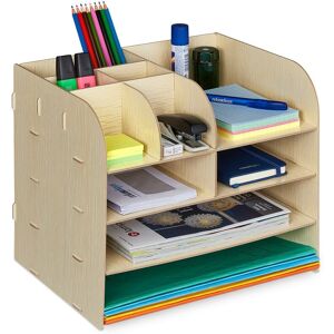Relaxdays - Desk Organiser, Office Supplies and Documents, Different Size Compartments, diy, mdf, 27.5x32.5x25 cm, Beige Relaxdays - Desk Organiser, Office Supplies and Documents, Different Size Compartments, diy, mdf, 27.5x32.5x25 cm, Beige