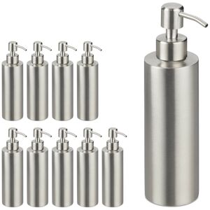Relaxdays Set of 10 Soap Dispensers, Refillable, with Pump, Bathroom & Toilet, Brushed Stainless Steel, 300 ml, Silver Relaxdays Set of 10 Soap Dispensers, Refillable, with Pump, Bathroom & Toilet, Brushed Stainless Steel, 300 ml, Silver