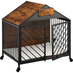 Relaxdays - Dog Cage for Home, Industrial, hwd 73x70x53 cm, Dog Furniture with Wheels, Kennel, mdf, Steel, Brown/Black Relaxdays - Dog Cage for Home, Industrial, hwd 73x70x53 cm, Dog Furniture with Wheels, Kennel, mdf, Steel, Brown/Black