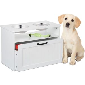 Relaxdays Dog Feeding Station, 2 Dog Bowls, Storage Drawer, HxWxD: 42 x 60 x 30 cm, Raised Dog Bar, MDF, White Relaxdays Dog Feeding Station, 2 Dog Bowls, Storage Drawer, HxWxD: 42 x 60 x 30 cm, Raised Dog Bar, MDF, White