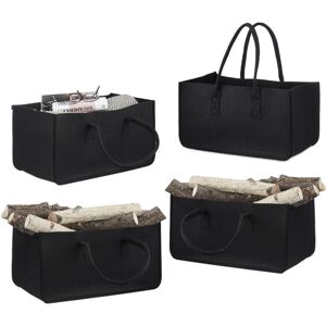 Set of 4 Relaxdays Felt Firewood Basket, Portable Magazine Holder, Wood Bin H x W x D: 25 x 25 x 50 cm, Black Set of 4 Relaxdays Felt Firewood Basket, Portable Magazine Holder, Wood Bin H x W x D: 25 x 25 x 50 cm, Black